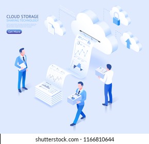Cloud storage sharing technology vector isometric illustrations.