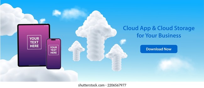 Cloud storage with smart device, tablet and smartphone. Data center on cloud service. App or Network with computing technologies. Computing Power, Smarter Devices and Machine Learning. Vector.