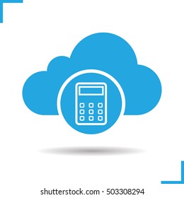 Cloud storage space price calculation icon. Drop shadow calculator silhouette symbol. Cloud computing. Negative space. Vector isolated illustration