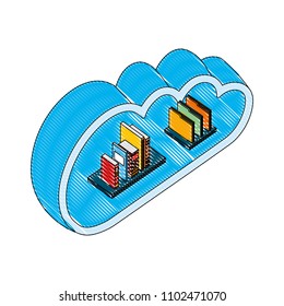 cloud storage stack books and folders documents isometric
