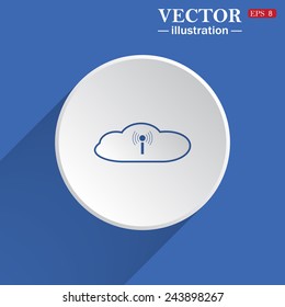 Cloud storage surrounded wi-fi network , computer display, white circle on a blue background with shadow. Vector illustration, EPS 8