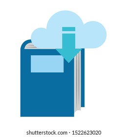 cloud storage symbol and book icon over white background, vector illustration