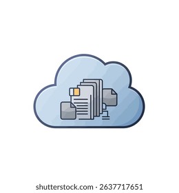 Cloud Storage Symbol With Digital Files on White Background for Data Management Solution