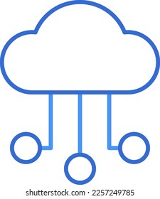 Cloud storage technology icon with blue duotone style. Computing, diagram, download, file, folder, graph, laptop . Vector illustration