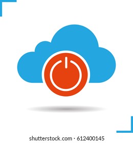 Cloud storage with turn off button glyph icon. Drop shadow silhouette symbol. Negative space. Vector isolated illustration