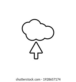 Cloud storage upload with arrow line icon in black. Cartoon flat isolated illustration on white background. Cloud symbol design, logo, app. Upload data applications. For web, ui, ux. Vector EPS 10