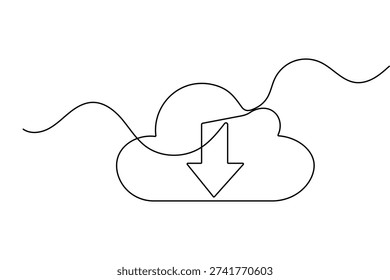 Cloud storage upload continuous one line drawing minimalist outline vector illustration