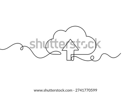 Cloud storage upload continuous one line drawing minimalist outline vector illustration