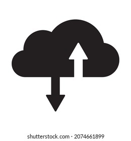 Almacenamiento en la nube con icono de carga y descarga en un estilo simple sobre fondo blanco aislado.