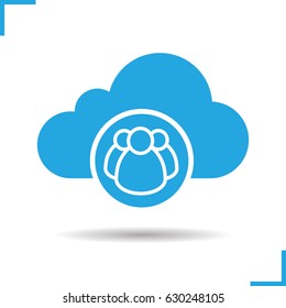 Cloud storage users icon. Drop shadow silhouette symbol. Cloud computing. Negative space. Vector isolated illustration