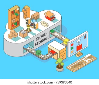 Cloud storage vector flat 3d isometric concept illustration.