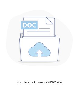 Cloud Storage vector icon. Documents in Folder with Cloud symbol. Flat outline isolated illustration on white background for web and mobile design. Premium quality design.