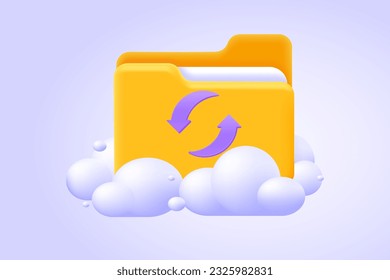 Cloud storage vector icon, remote folder, cloud technology. Digital file organisation service, data transfer, data backup. Three dimensional design concept for landing page. 3d vector illustration.