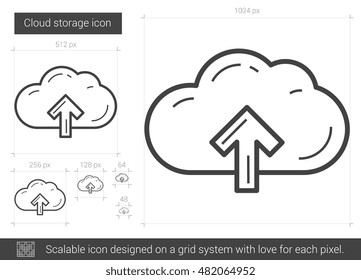 Cloud storage vector line icon isolated on white background. Cloud storage line icon for infographic, website or app. Scalable icon designed on a grid system.