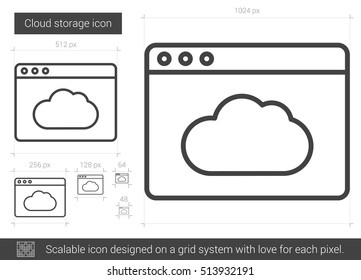 Cloud storage vector line icon isolated on white background. Cloud storage line icon for infographic, website or app. Scalable icon designed on a grid system.