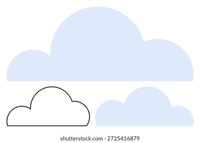 Almacenamiento en la nube, pronóstico de Clima, servicios digitales, creatividad de diseño, diseño limpio, simplicidad. Formas de nubes azules y delineadas en un estilo minimalista. Almacenamiento en la nube y previsión de Climas