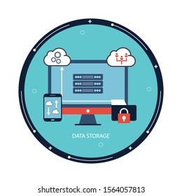 Cloud storage web banner. Cloud technology, data storage