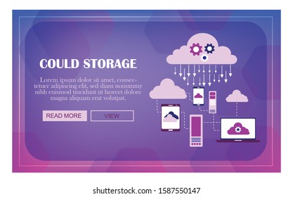 Cloud storage web banner. Cloud technology, data storage. Vector illustration
