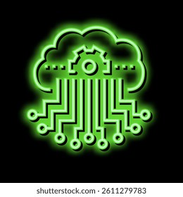 cloud storage and working process neural network neon light sign vector. cloud storage and working process neural network illustration