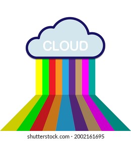 Cloud for storing information and a rainbow on a white background. 