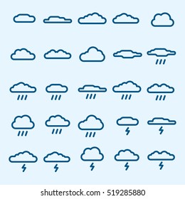 Cloud Storm Rain Weather Minimalistic Flat Line Outline Stroke Icon Pictogram Symbol Set
