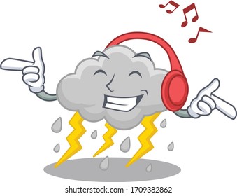 Nube storsión Concepto de diseño de dibujos animados escuchando música