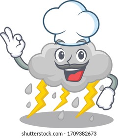 Cloud stormy chef cartoon design style wearing white hat