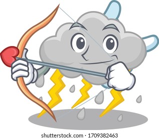 Tormenta en la nube con carácter de tira cómica con flecha y alas