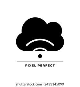 Cloud streaming black glyph icon. Delivering content to viewers. Hosting video files on internet server. Silhouette symbol on white space. Solid pictogram. Vector isolated illustration