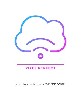 Icono de vector lineal de gradiente perfecto de flujo de nube. Entregar contenido a los espectadores. Alojamiento de archivos de vídeo. Símbolo de color de línea delgada. Pictograma de estilo moderno. Dibujo de contorno aislado del vector