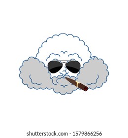 Cloud Strong Cool serious. Cloud man smoking cigar emoji. strict Vector illustration