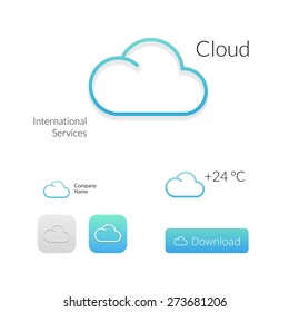 Cloud Stylish Logo Icon and Button Concept Set