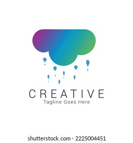 Cloud Stylish Logo Icons with Rainfall and Button Concept Set