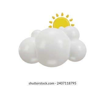 Cloud with sun 3d realistic weather icon 3d rendering vector illustration