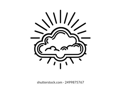 Icono negro del sol de la nube, aislado en el fondo blanco. Ilustración vectorial.