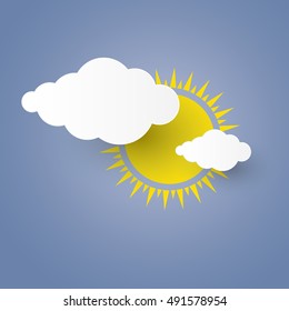 Cloud and the sun in the Blue sky paper art style the concept is summer season or freedom  . vector design element  illusatration
