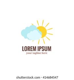 Cloud and sun  cartoon  vector icon. Vector illustration  sun behind clouds Isolated on a white background.Logo or cartoon style icon.