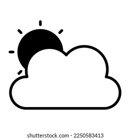 Cloud with sun denoting concept of weather, editable vector
