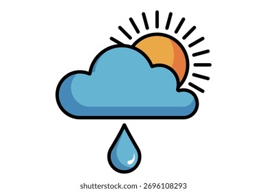 Nube con el sol que representa el Clima en icono plano. Ilustración vectorial