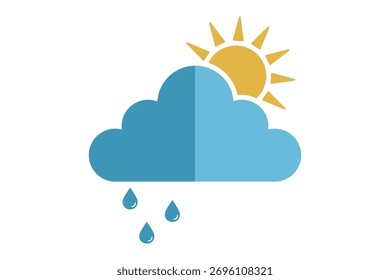 Nube con el sol que representa el Clima en icono plano. Ilustración vectorial