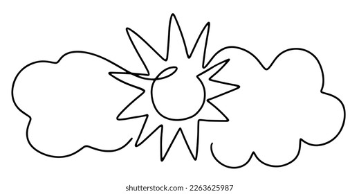 Wolken- und Sonnenzeichnung durch eine durchgehende Linie. Vektorgrafik