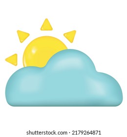 Cloud With Sun Emoji Icon. Cloudy Sunny Day Weather Symbol. Vector Illustration