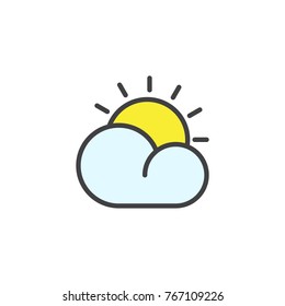 Cloud and sun filled outline icon, line vector sign, linear colorful pictogram isolated on white. Partly cloudy day weather symbol, logo illustration. Pixel perfect vector graphics