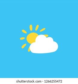 Cloud and sun flat color illustration. Sunny weather forecast. Sky hand drawn vector background