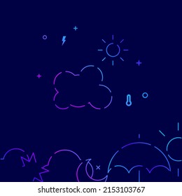 Cloud and sun gradient line vector icon, simple illustration on a dark blue background, weather forecast related bottom border.