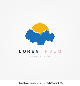 Cloud sun icon. Sun behind cloud vector.