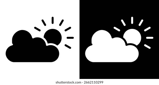 Cloud sun icon in flat black solid vector set