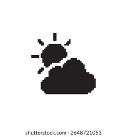 cloud and sun icon pixel art, vector illustration on isolated background.