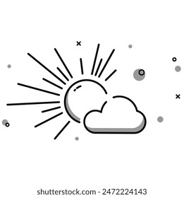 Cloud sun icon set. cloudy weather forecast vector symbol in flat and outlined style	