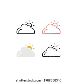 The cloud and sun icon with some kinds of style, line, glyph, gradient, and chalk or brush icon